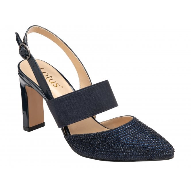  Navy & Diamante Joie Slingback Court Shoes | Lotus
