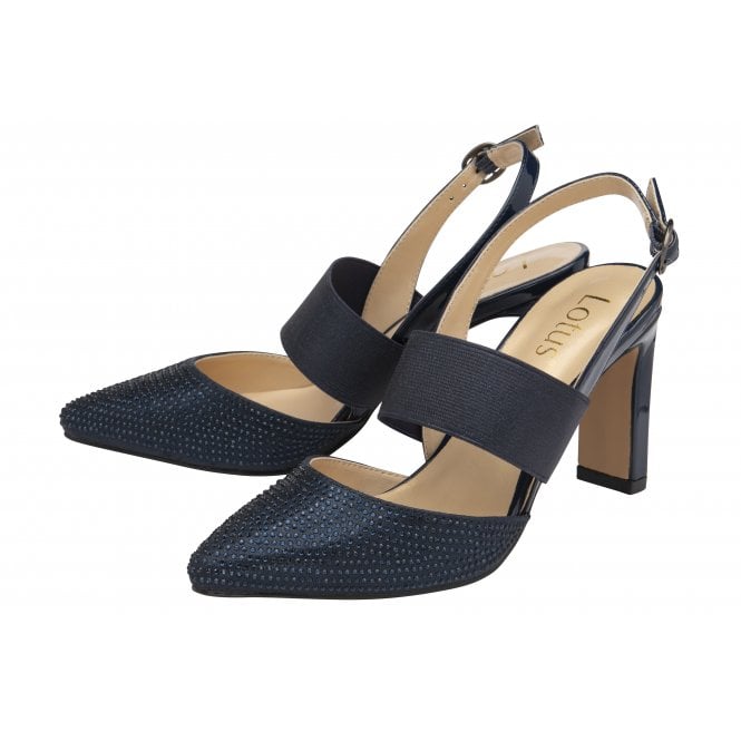  Navy & Diamante Joie Slingback Court Shoes | Lotus
