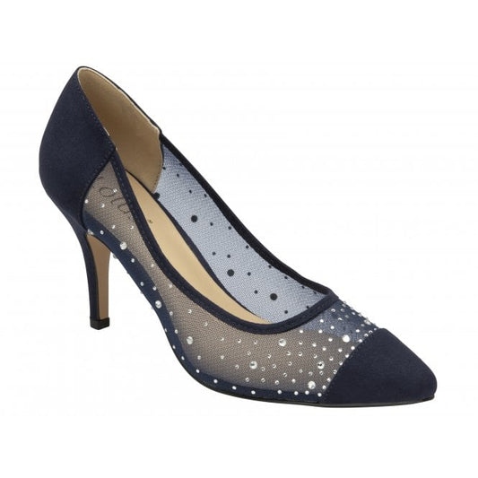 Navy & Diamante Maria Court Shoes | Lotus