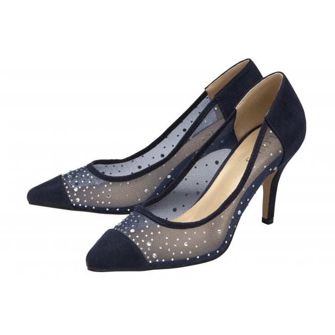  Navy & Diamante Maria Court Shoes | Lotus