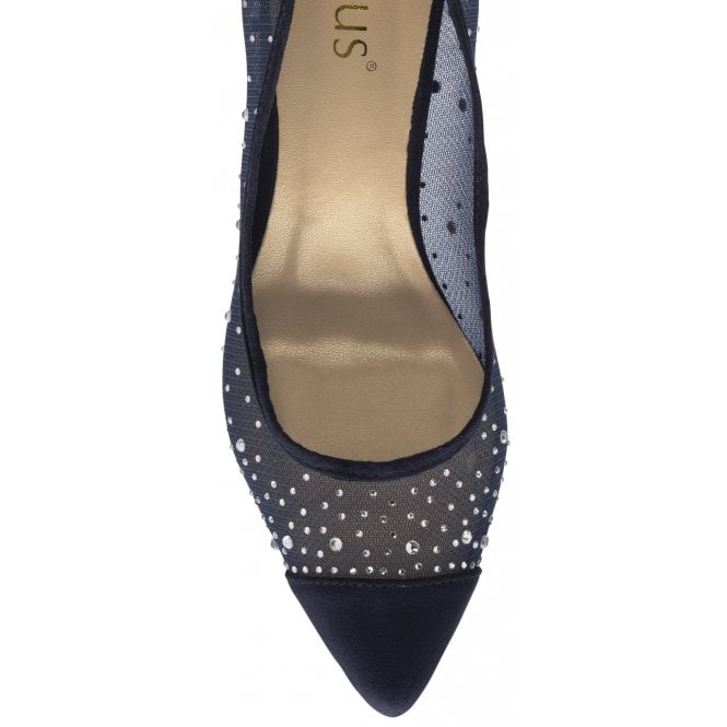  Navy & Diamante Maria Court Shoes | Lotus