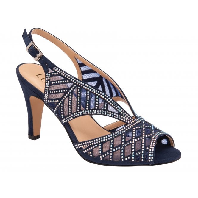  Navy & Diamante Natalia Peep Toe Sandals | Lotus