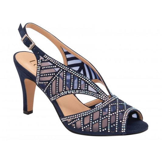  Navy & Diamante Natalia Peep Toe Sandals | Lotus
