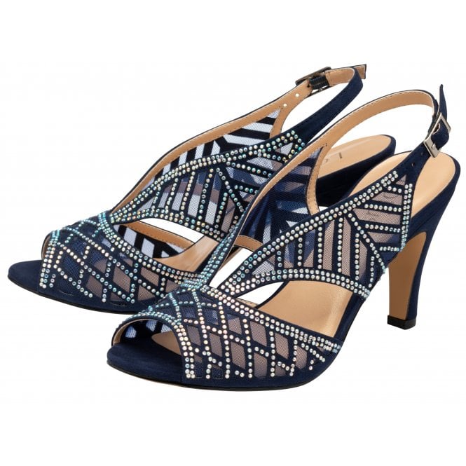  Navy & Diamante Natalia Peep Toe Sandals | Lotus