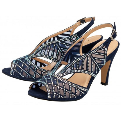  Navy & Diamante Natalia Peep Toe Sandals | Lotus