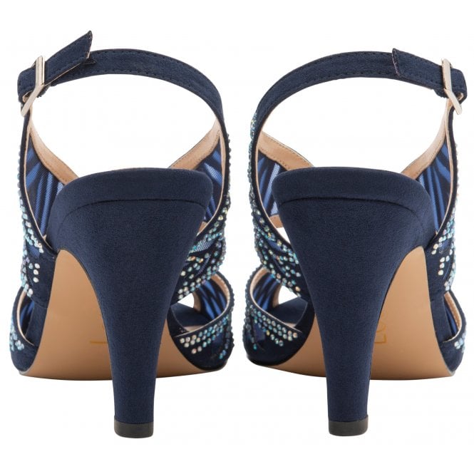  Navy & Diamante Natalia Peep Toe Sandals | Lotus