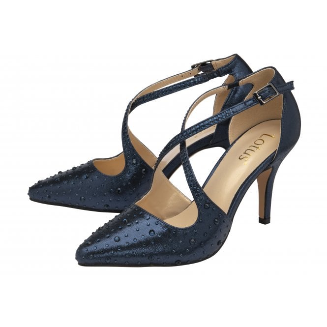  Navy & Diamante Panache Court Shoes | Lotus