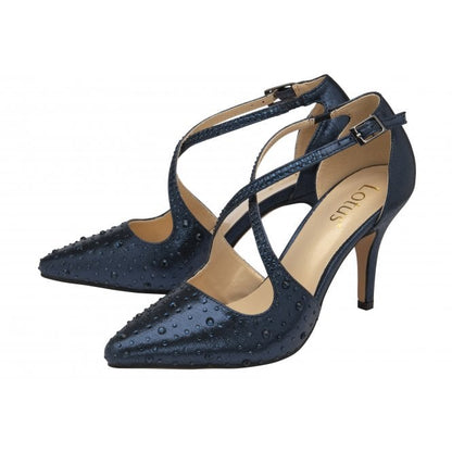  Navy & Diamante Panache Court Shoes | Lotus