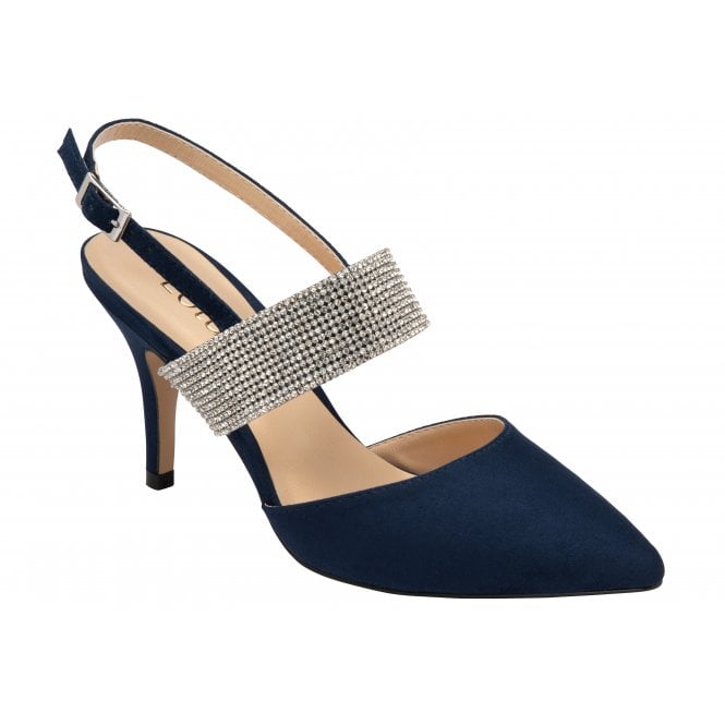  Navy & Diamante Violette Slingback Court Shoes | Lotus 