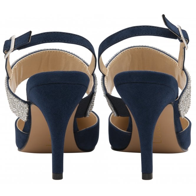  Navy & Diamante Violette Slingback Court Shoes | Lotus 