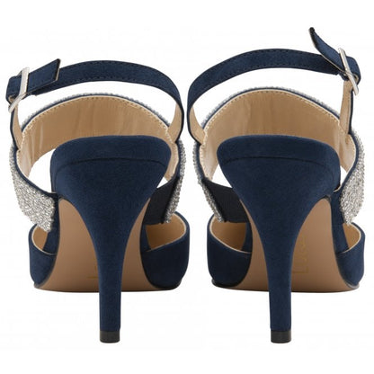  Navy & Diamante Violette Slingback Court Shoes | Lotus 