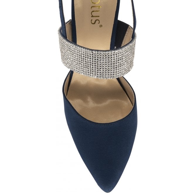  Navy & Diamante Violette Slingback Court Shoes | Lotus 