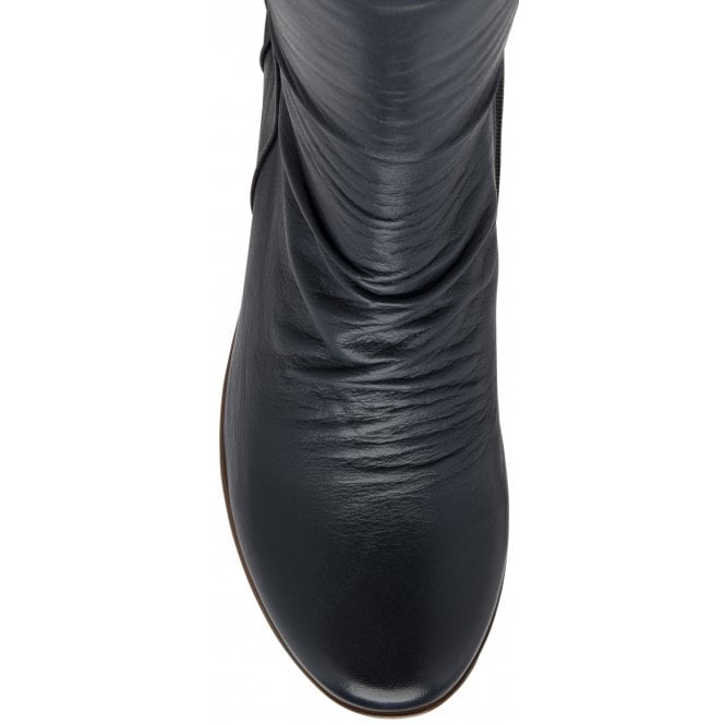 Navy Leather Dara Mid-Calf Wedge Boots | Lotus