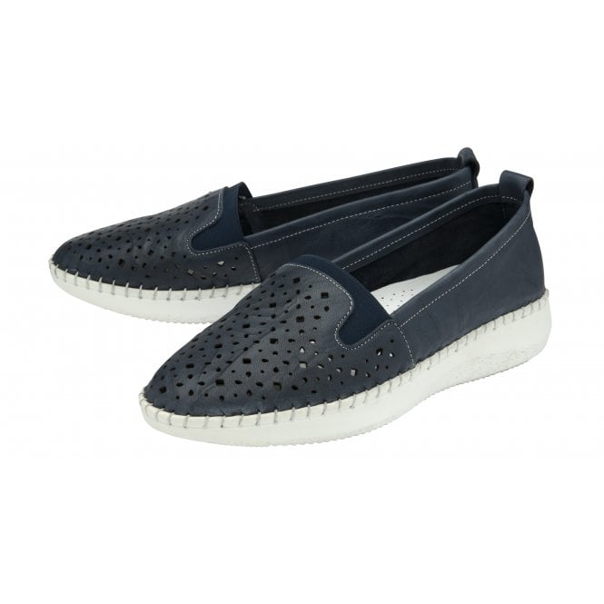  Navy Leather Francesca Slip-On Shoes | Lotus