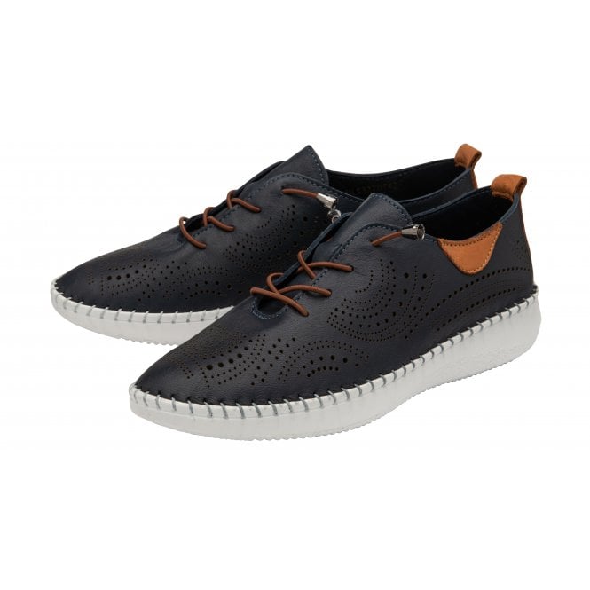  Navy Leather Katya Casual Shoes | Lotus