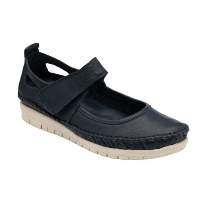  Navy Leather Keryn Flat Shoes | Lotus