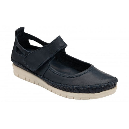  Navy Leather Keryn Flat Shoes | Lotus