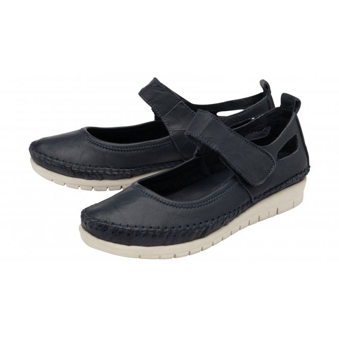  Navy Leather Keryn Flat Shoes | Lotus