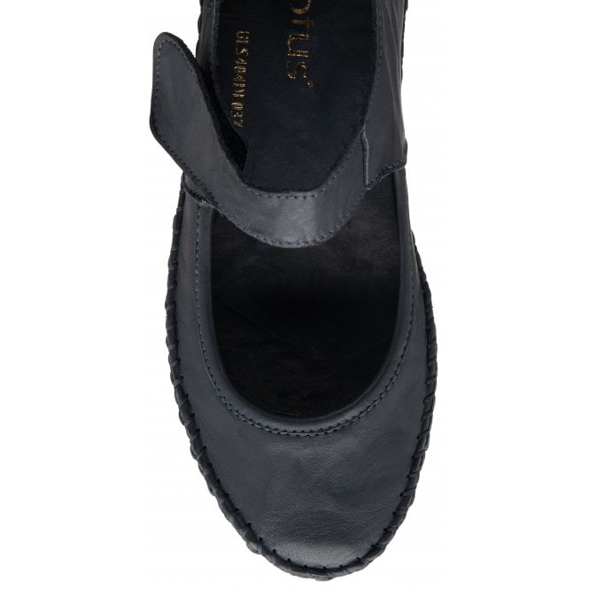  Navy Leather Keryn Flat Shoes | Lotus