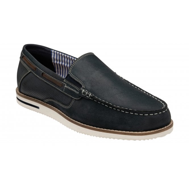  Navy Leather Saxon Loafers | Lotus