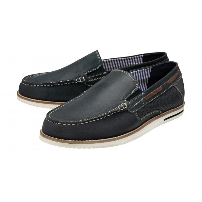  Navy Leather Saxon Loafers | Lotus