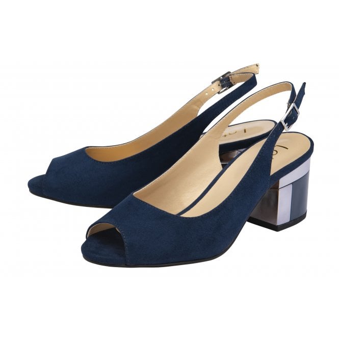  Navy Microfibre Evelyn Slingback Shoes | Lotus