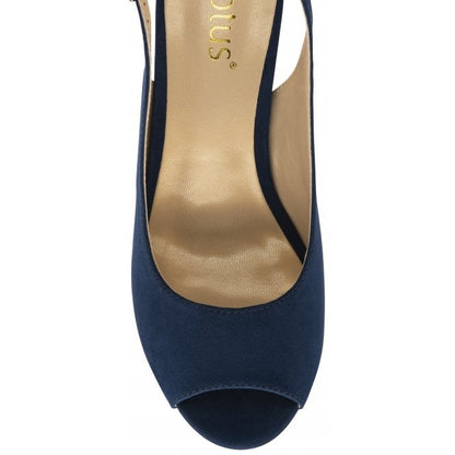  Navy Microfibre Evelyn Slingback Shoes | Lotus