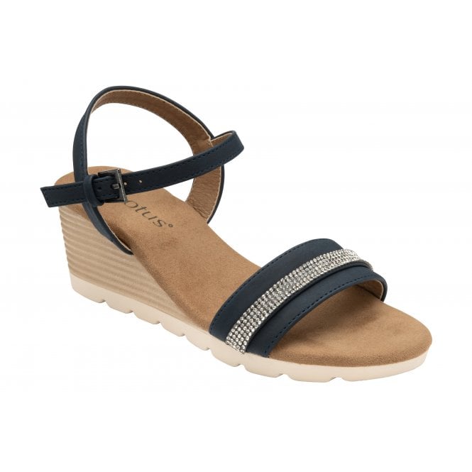 Navy Nantes Open-Toe Wedge Sandals | Lotus