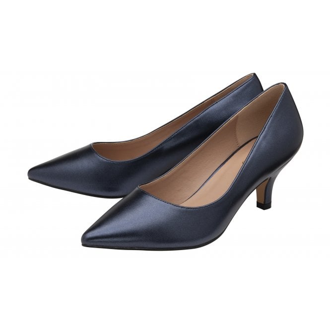  Navy Pearl Rachel Kitten Heel Court Shoes | Lotus