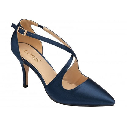  Navy Satin Willow Court Shoes | Lotus