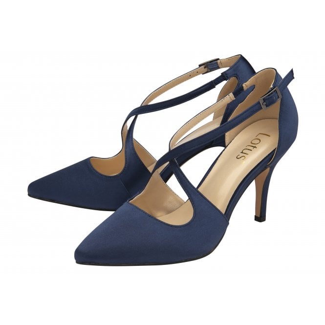  Navy Satin Willow Court Shoes | Lotus