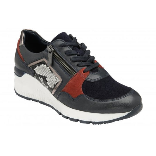  Navy & Snake-Print Leather Suzette Zip-Up Casual Trainers | Stressless By Lotus