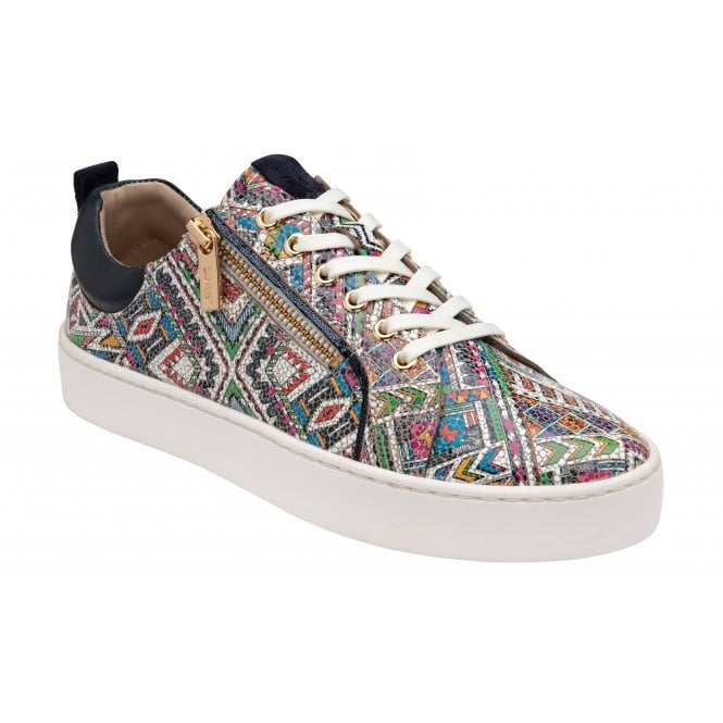  Navy & Tribal-Print Leather Serene Casual Trainers | Stressless By Lotus