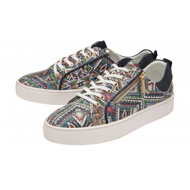  Navy & Tribal-Print Leather Serene Casual Trainers | Stressless By Lotus