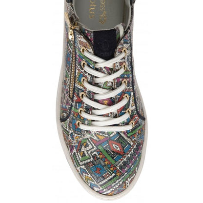  Navy & Tribal-Print Leather Serene Casual Trainers | Stressless By Lotus