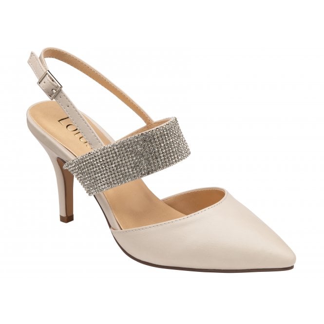  Nude & Diamante Violette Slingback Court Shoes | Lotus 