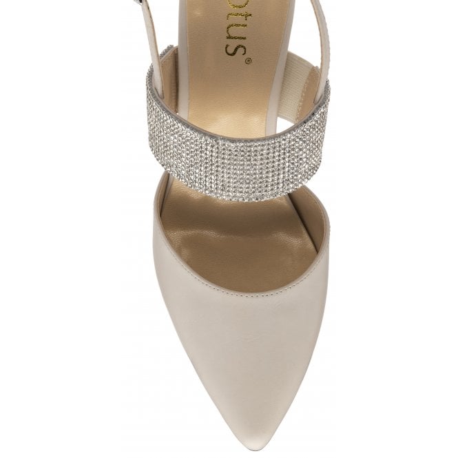  Nude & Diamante Violette Slingback Court Shoes | Lotus 