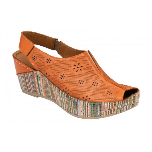  Orange Leather Deniz Wedge Shoes | Lotus