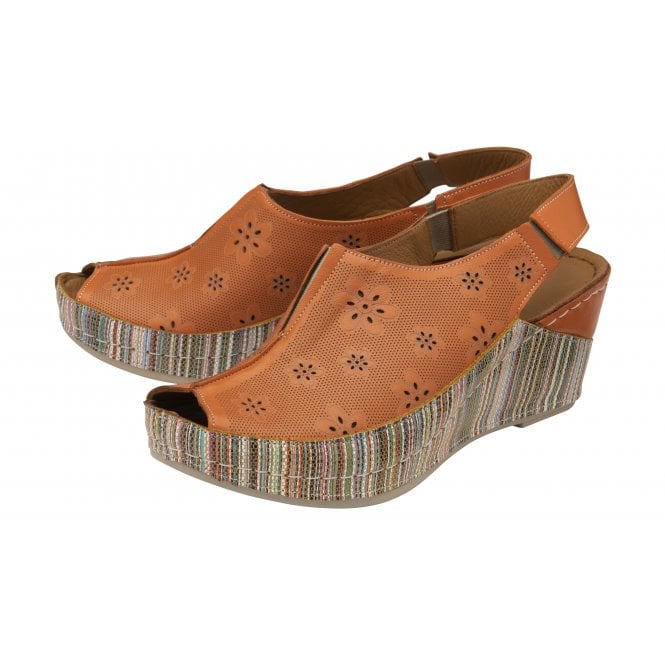  Orange Leather Deniz Wedge Shoes | Lotus