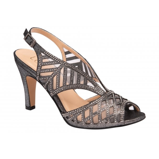  Pewter & Diamante Natalia Peep Toe Sandals | Lotus