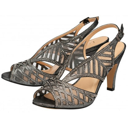  Pewter & Diamante Natalia Peep Toe Sandals | Lotus