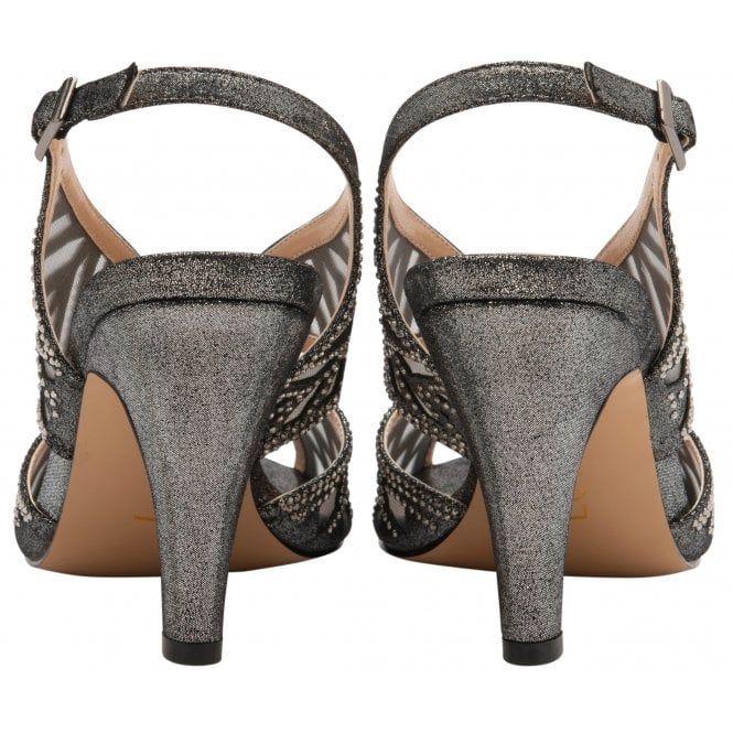  Pewter & Diamante Natalia Peep Toe Sandals | Lotus