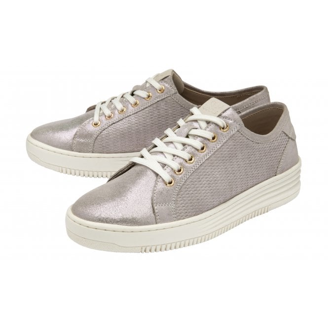  Pink Shimmer Leather Sylvia Lace-Up Trainers | Stressless By Lotus