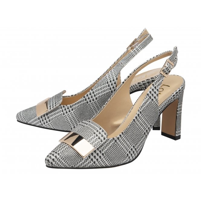  Silver Check Print Oti Slingback Court Shoes | Lotus 