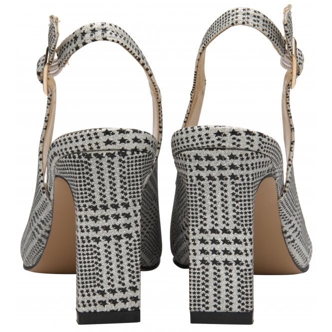 Silver Check Print Oti Slingback Court Shoes | Lotus 