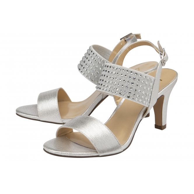  Silver & Diamante Aurora Heeled Sandals | Lotus