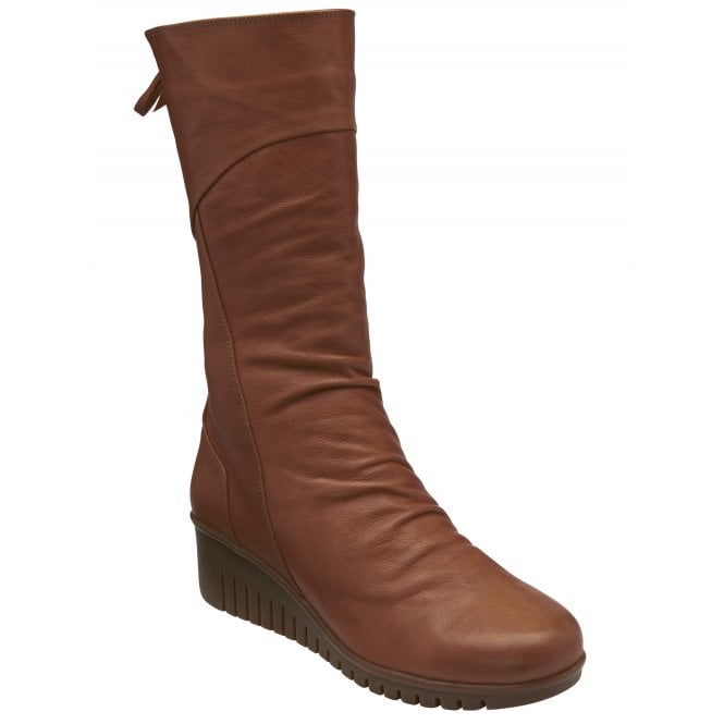  Tan Leather Dara Mid-Calf Wedge Boots | Lotus