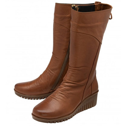  Tan Leather Dara Mid-Calf Wedge Boots | Lotus