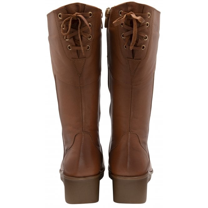  Tan Leather Dara Mid-Calf Wedge Boots | Lotus
