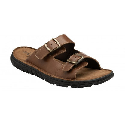 Tan Leather Kenton Mule Open-Toe Sandals | Lotus 